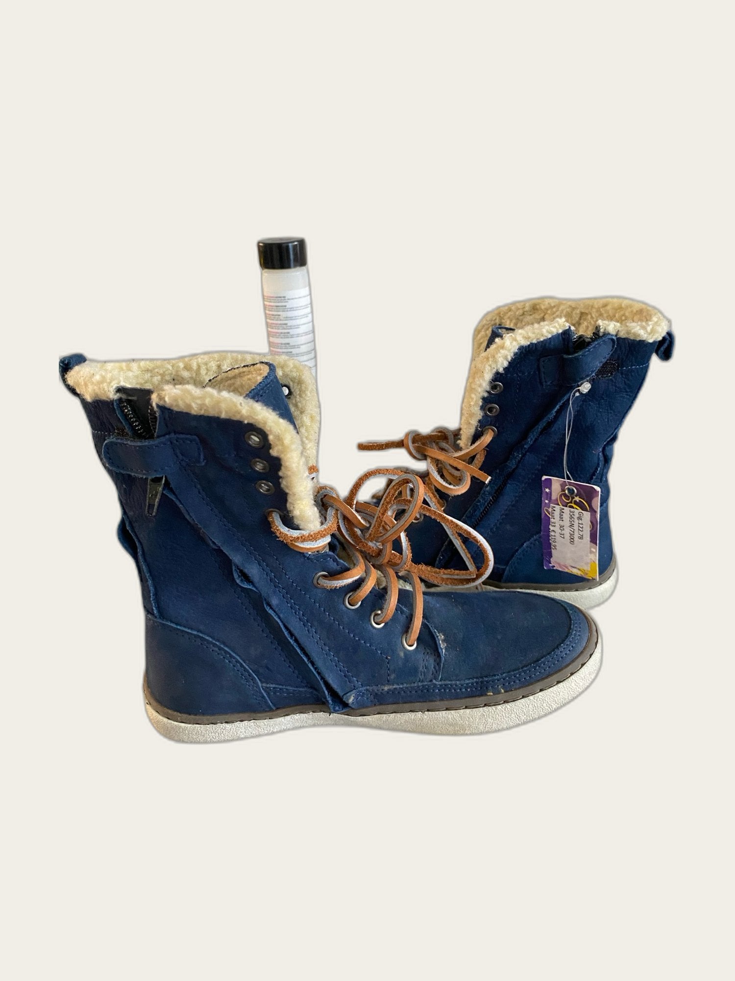Suède veterboots met bont-voering maat 33