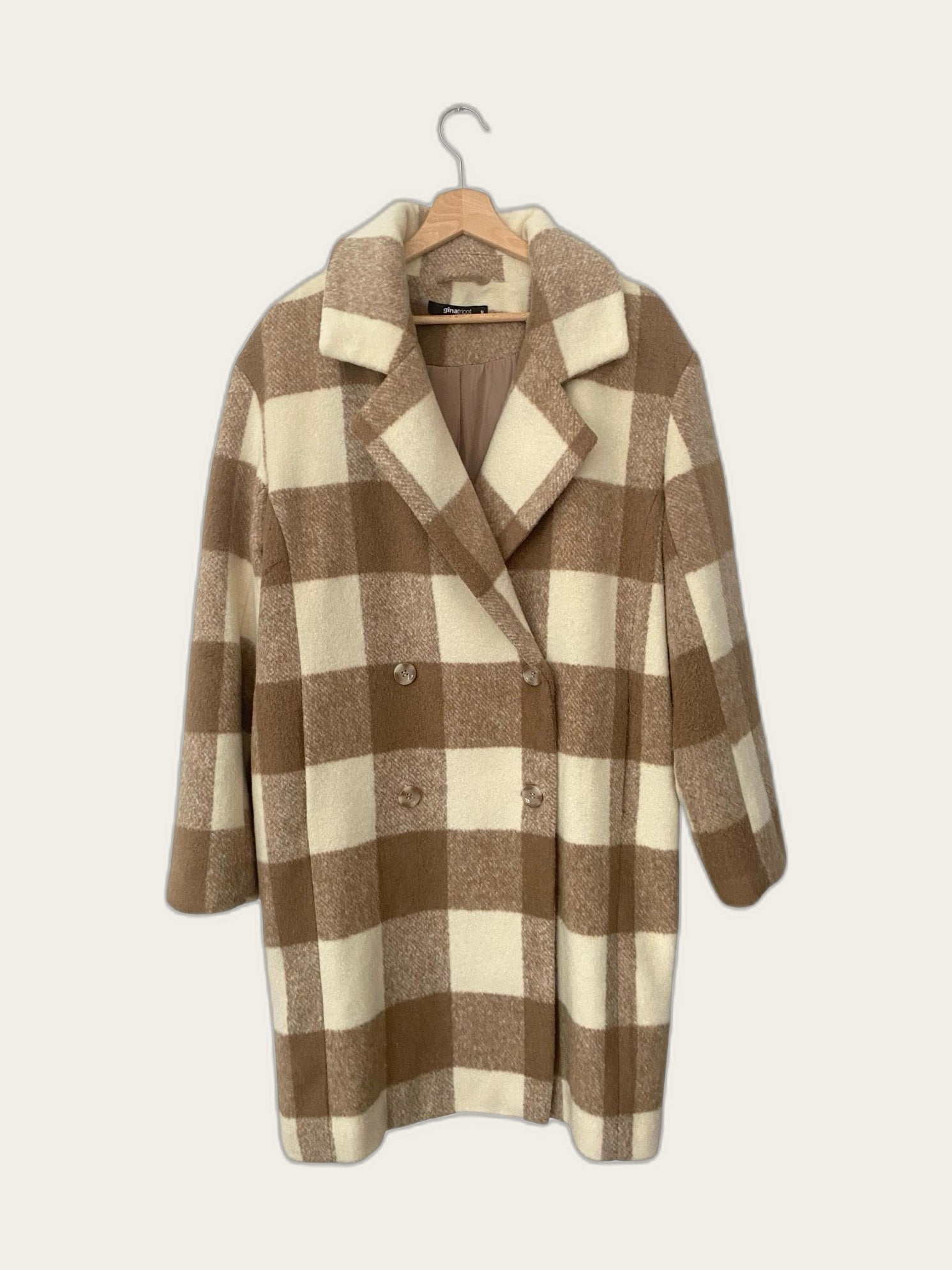 Geruite lange oversized overjas met wol