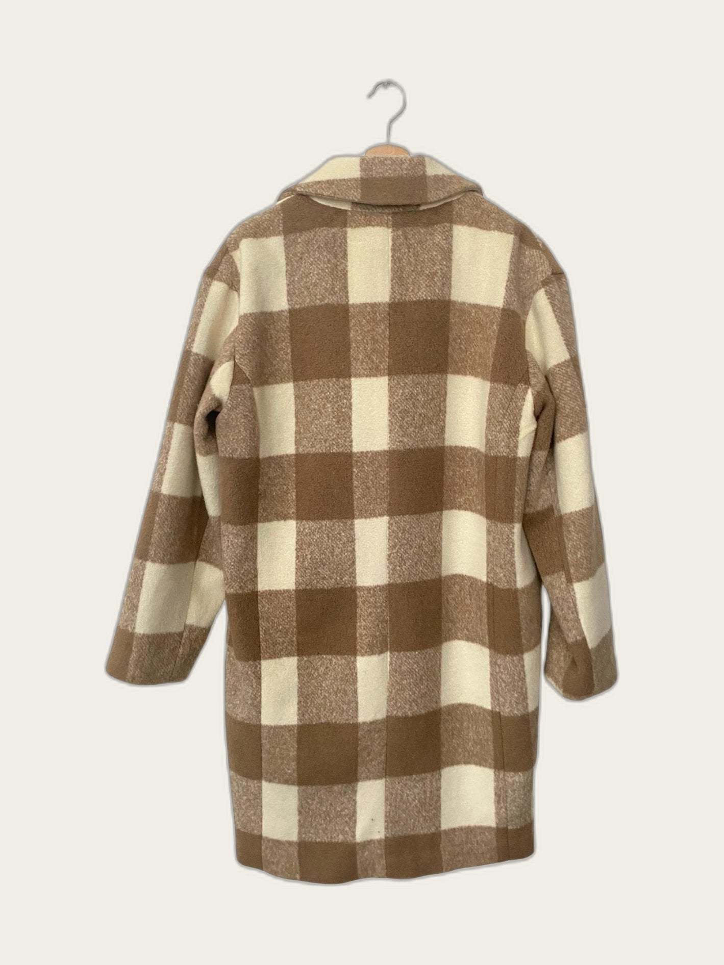 Geruite lange oversized overjas met wol