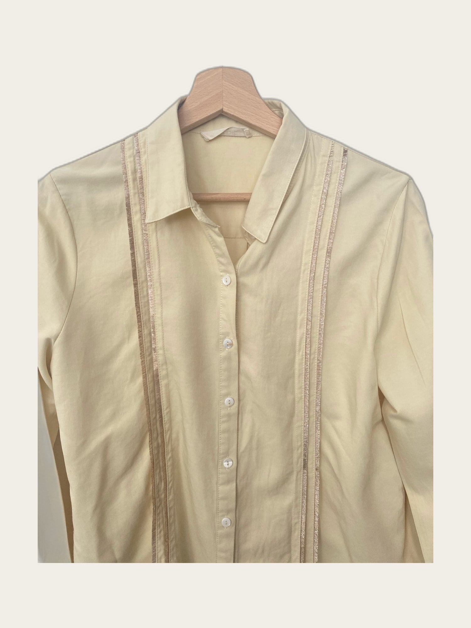Vintage blouse met goudkleurige franje-bies op voorpand
