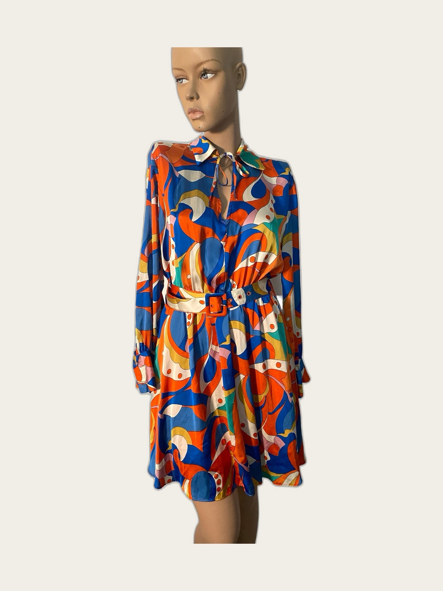 Vintage retro 70s 80s stijl satijnen kleurrijk jurke