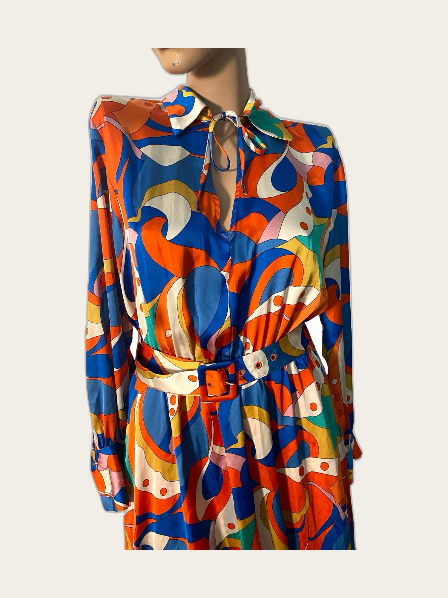 Vintage retro 70s 80s stijl satijnen kleurrijk jurke