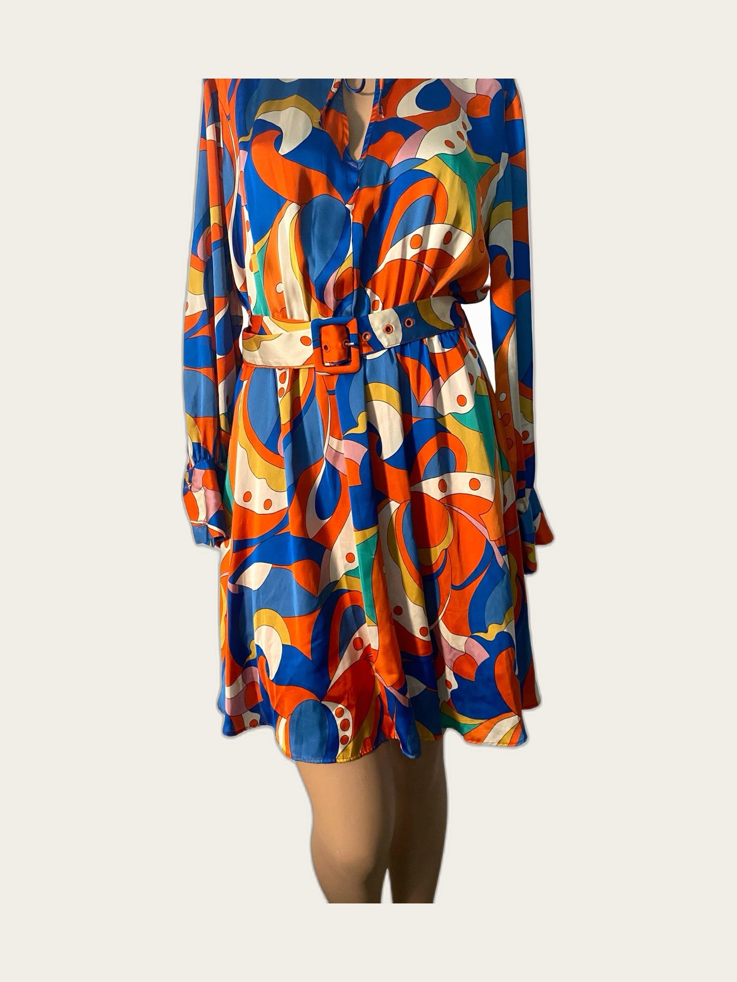 Vintage retro 70s 80s stijl satijnen kleurrijk jurke