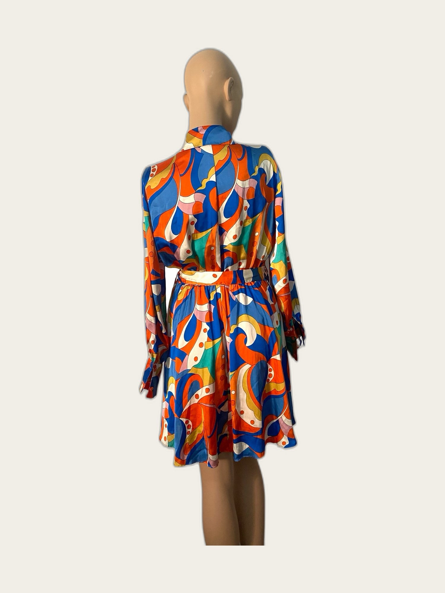 Vintage retro 70s 80s stijl satijnen kleurrijk jurke