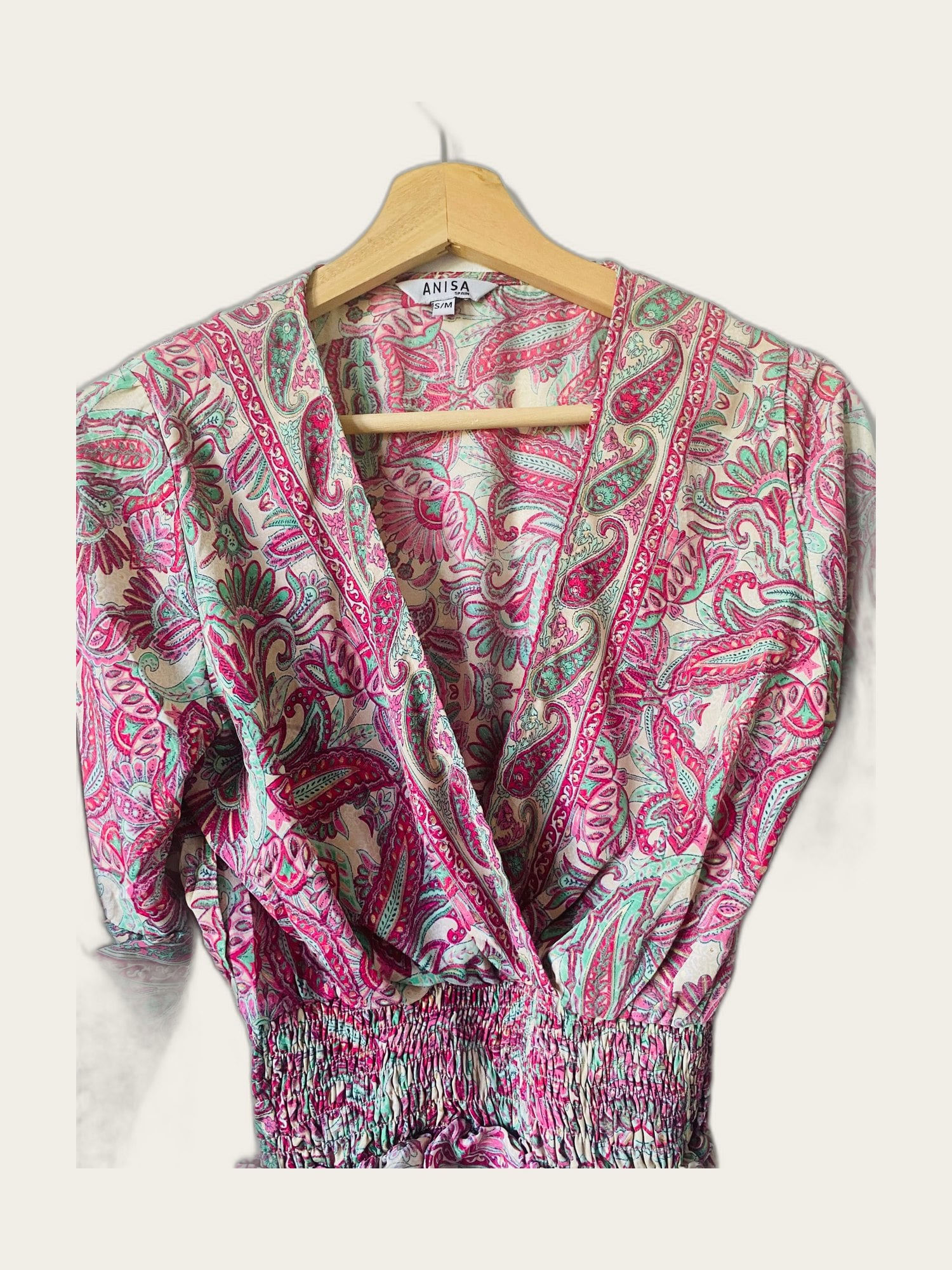 Boho romantische Paisley blouse met wijde mouw en goudkleurige accentjes