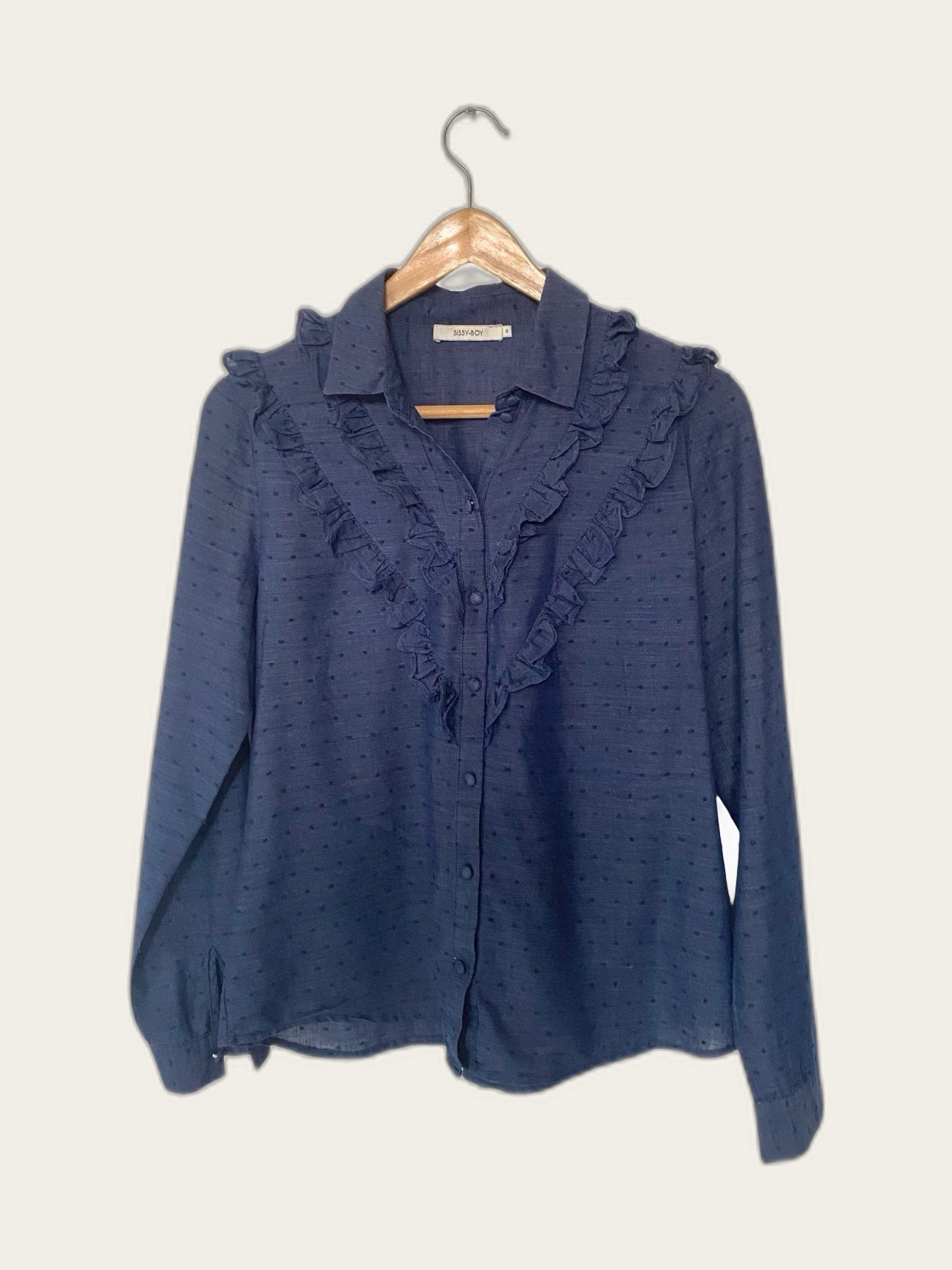 Blouse lange mouw met ruches rondom hals