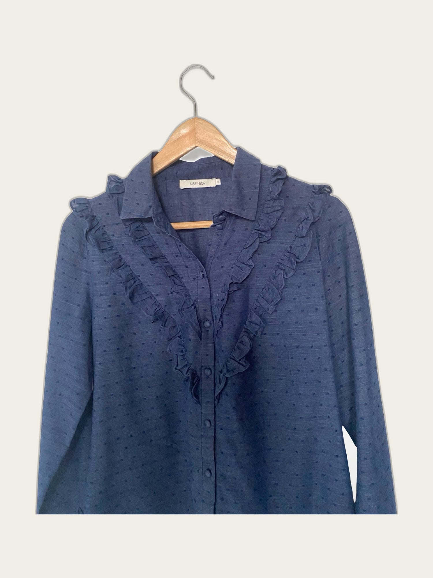 Blouse lange mouw met ruches rondom hals