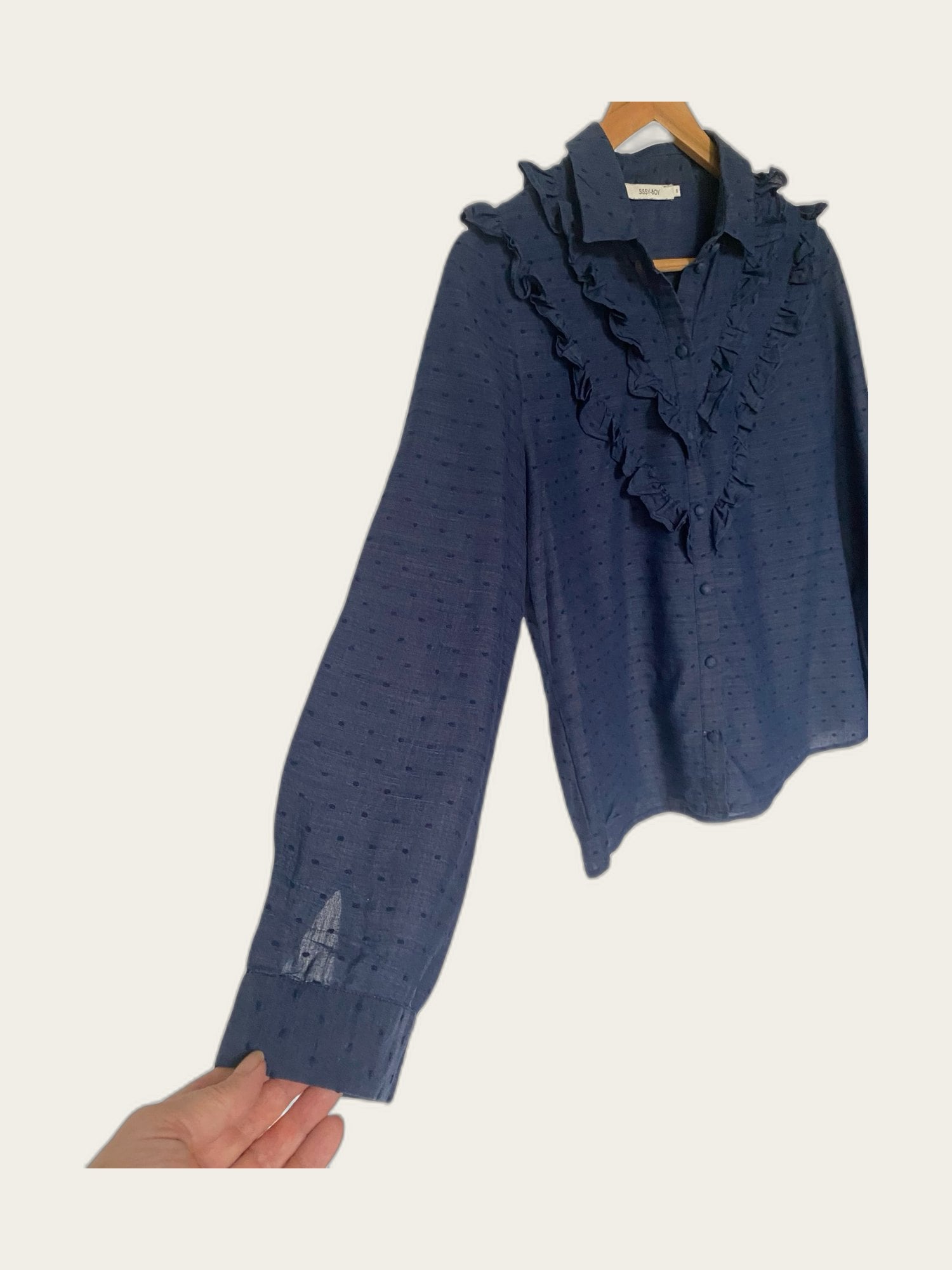 Blouse lange mouw met ruches rondom hals