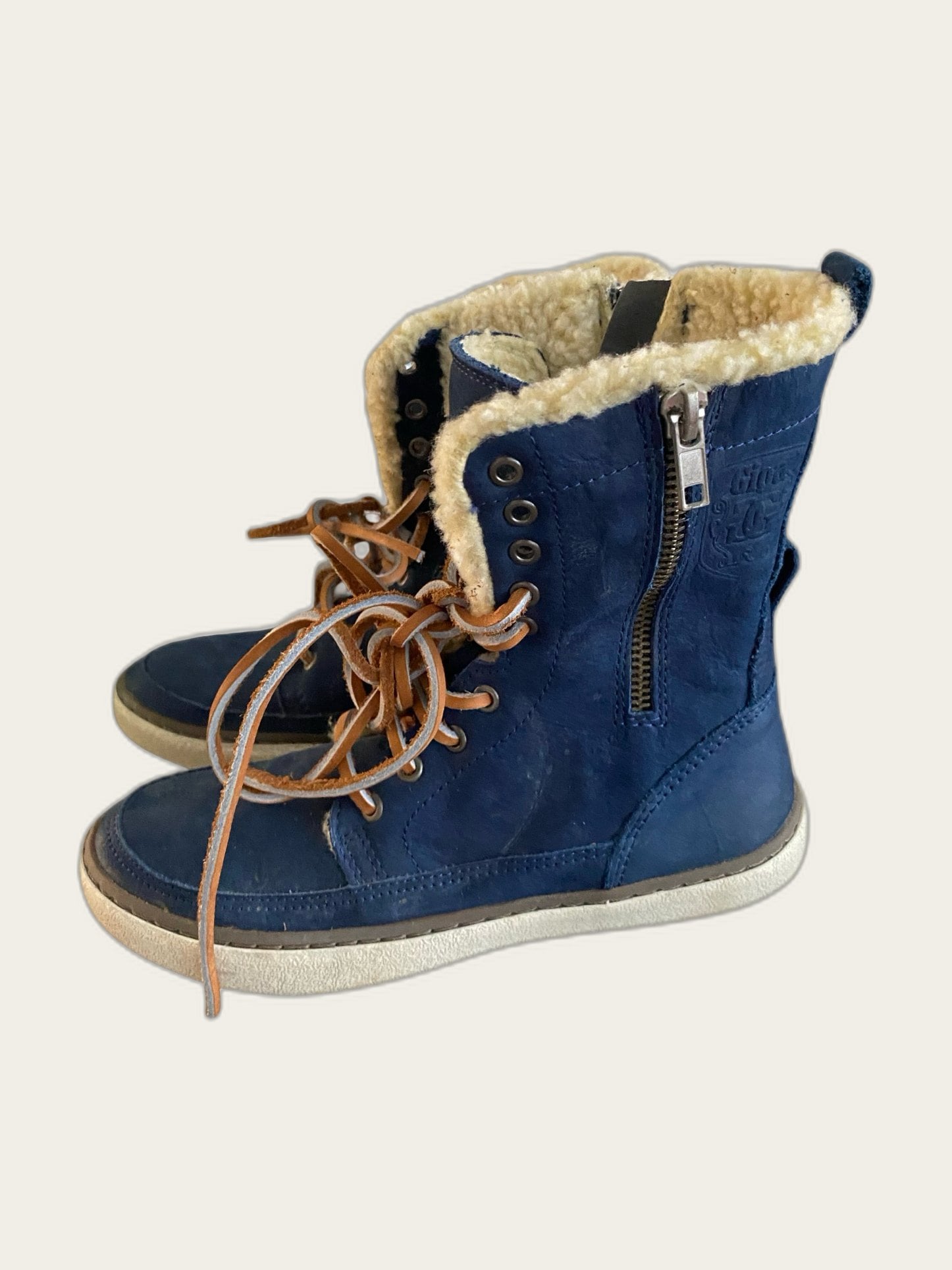 Suède veterboots met bont-voering maat 33