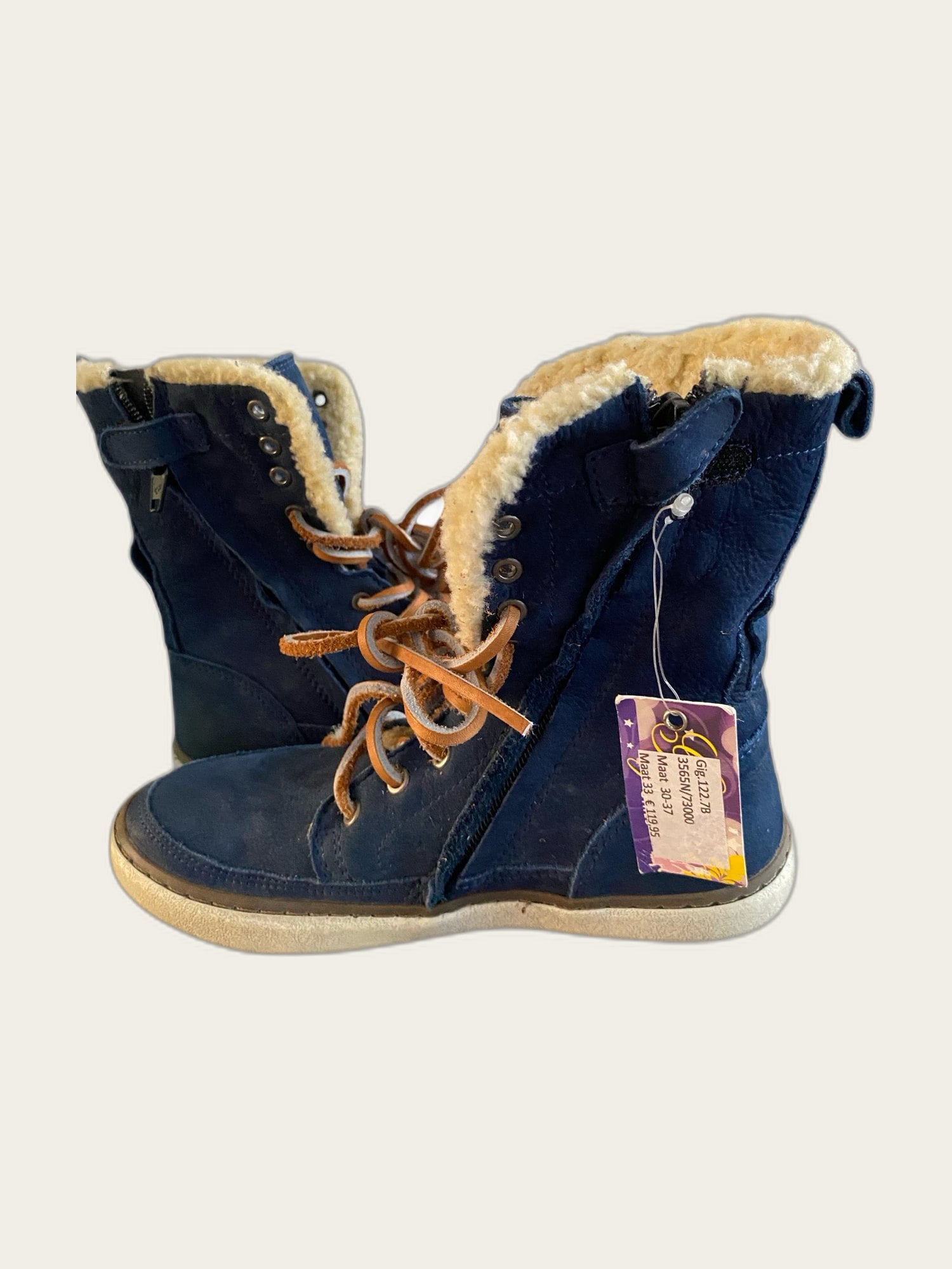 Suède veterboots met bont-voering maat 33
