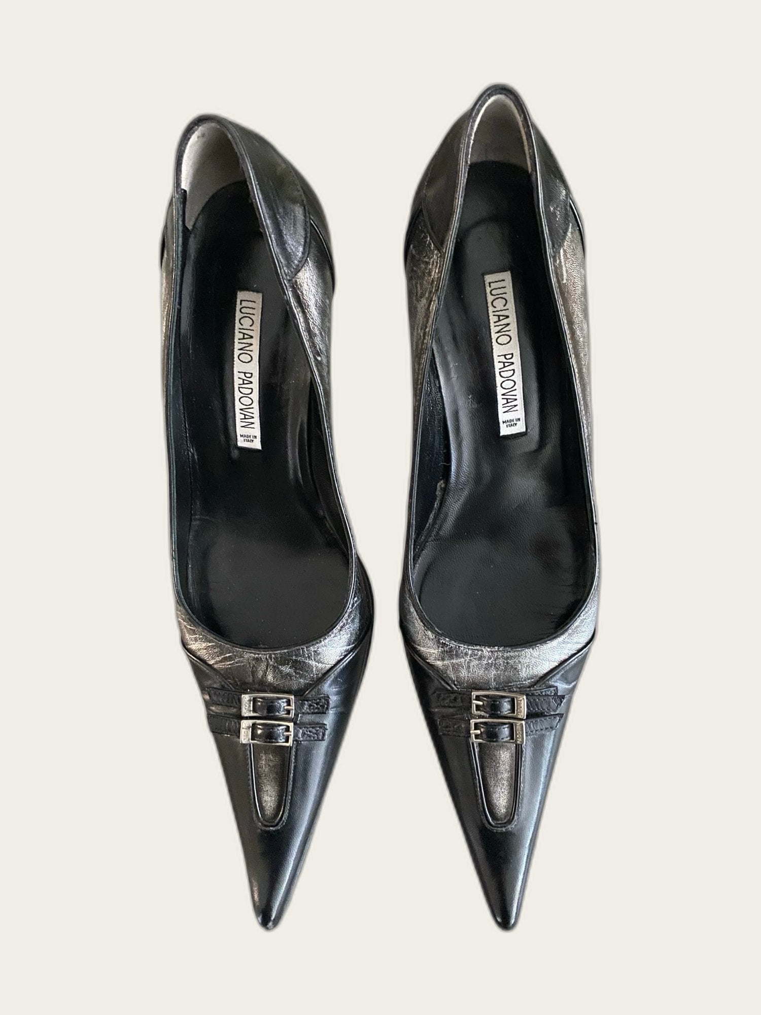 Vintage leren pumps met puntige neus
