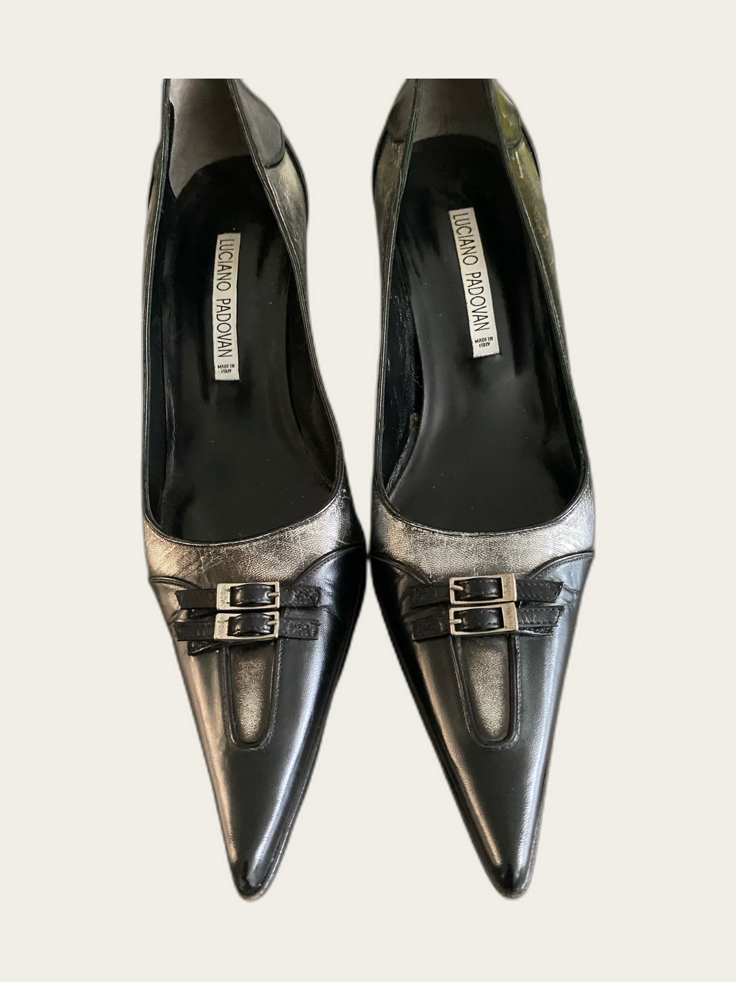 Vintage leren pumps met puntige neus