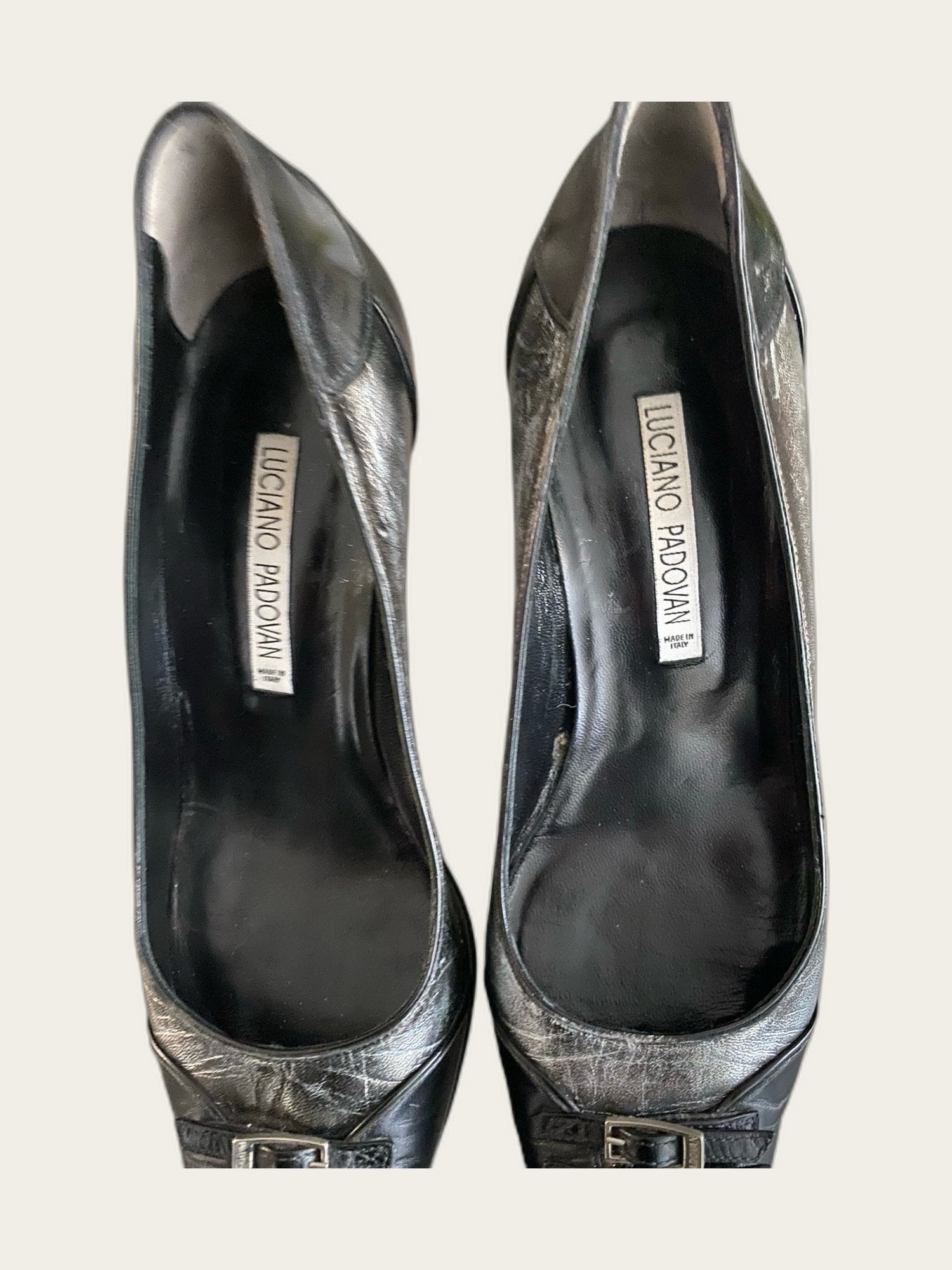 Vintage leren pumps met puntige neus