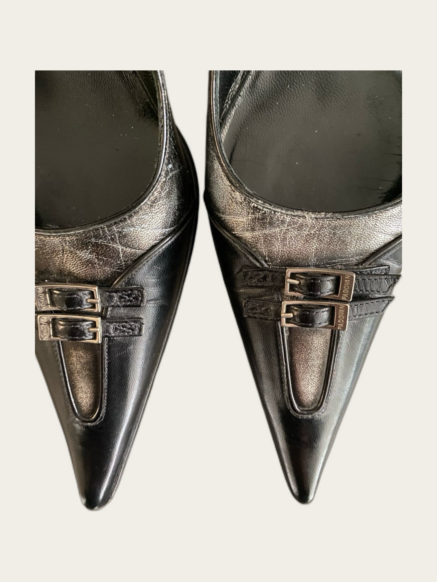 Vintage leren pumps met puntige neus