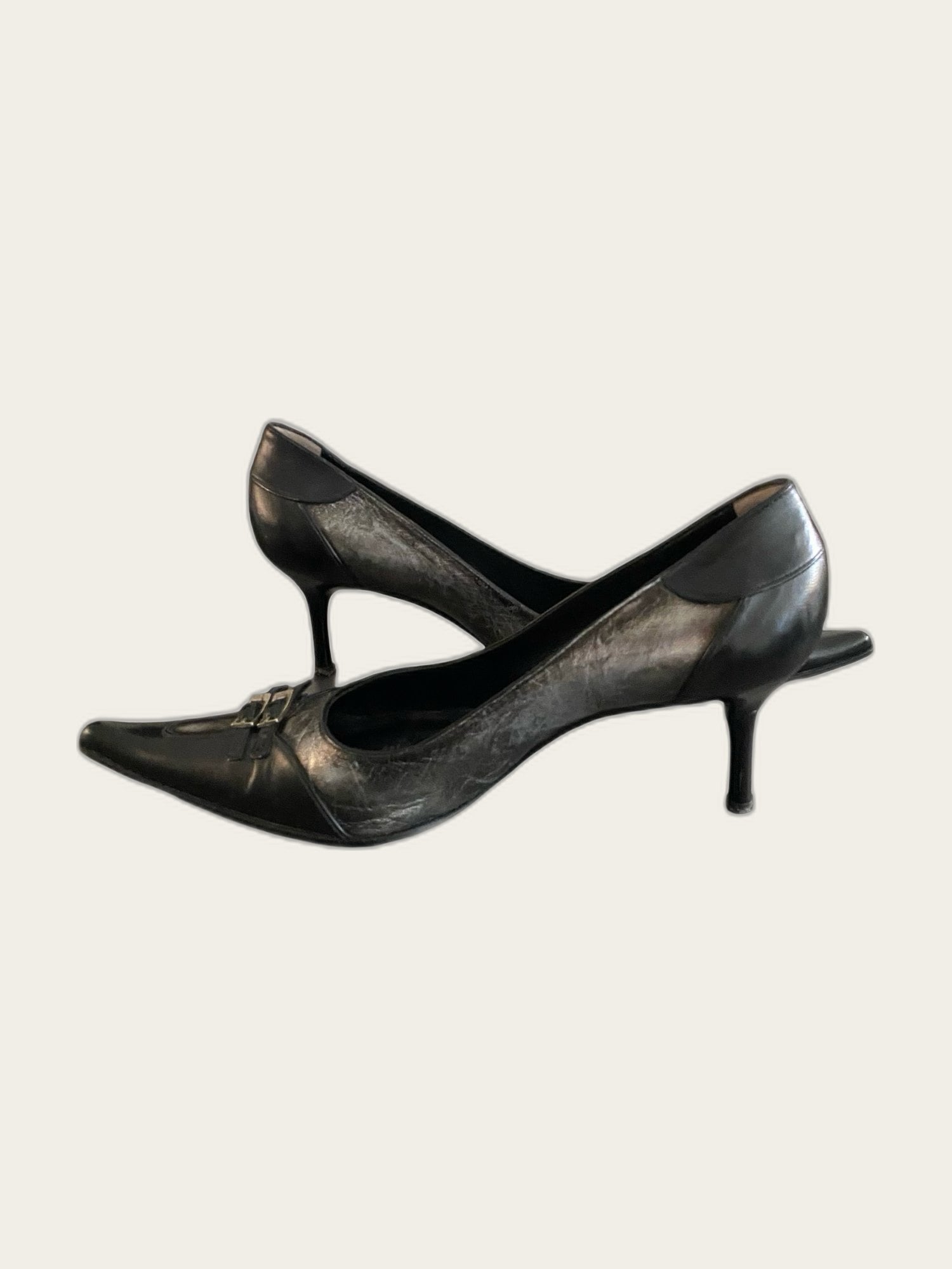 Vintage leren pumps met puntige neus