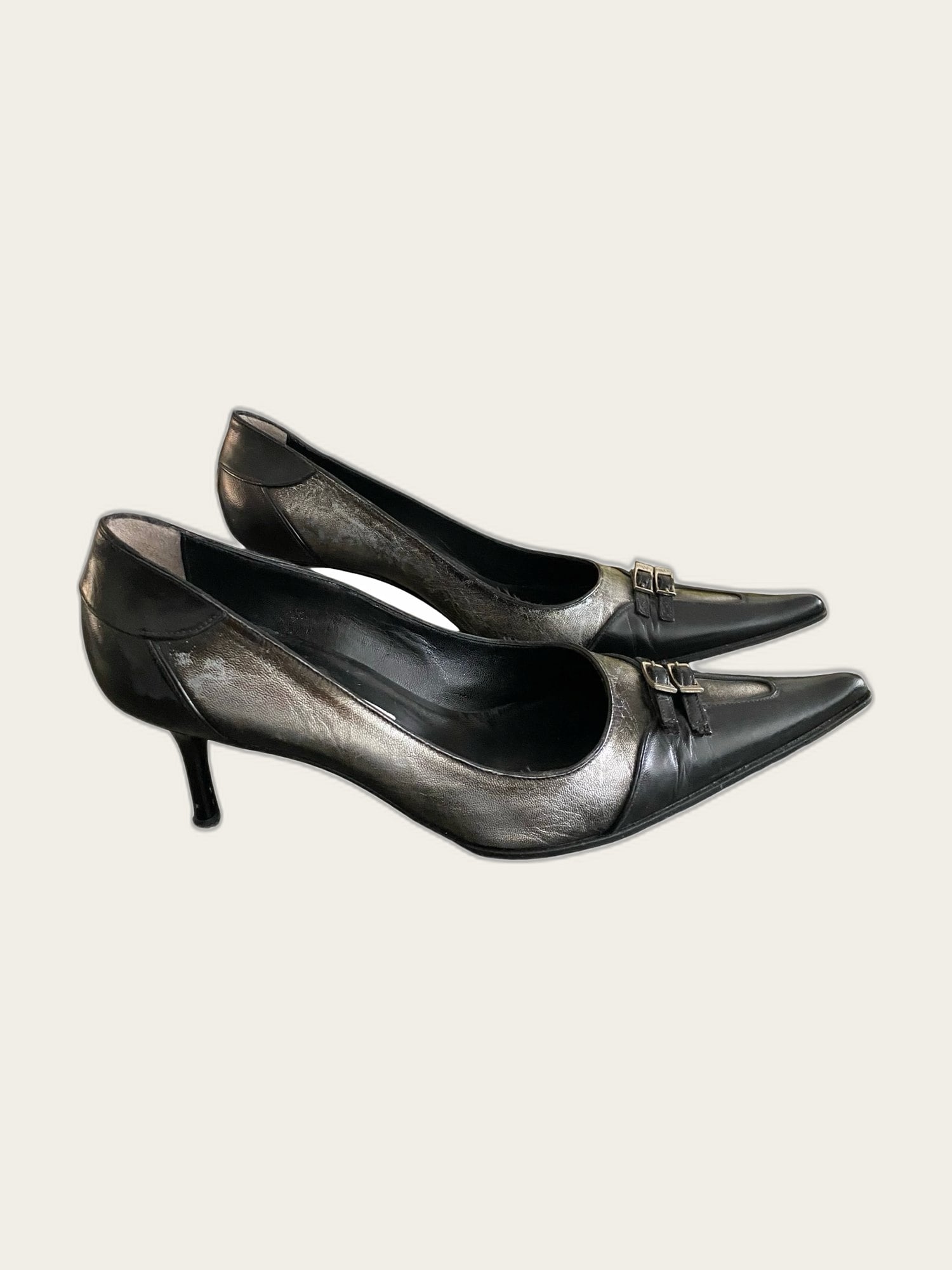 Vintage leren pumps met puntige neus