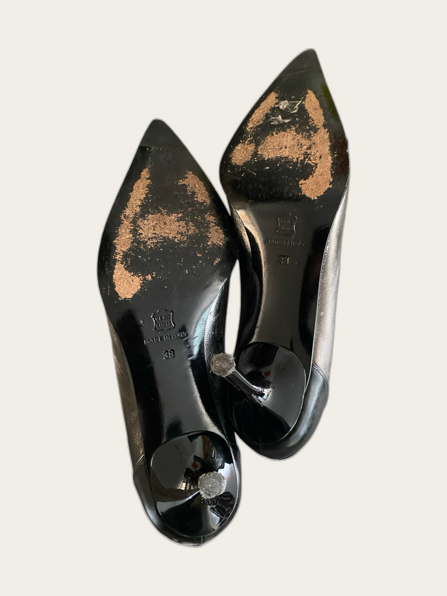 Vintage leren pumps met puntige neus