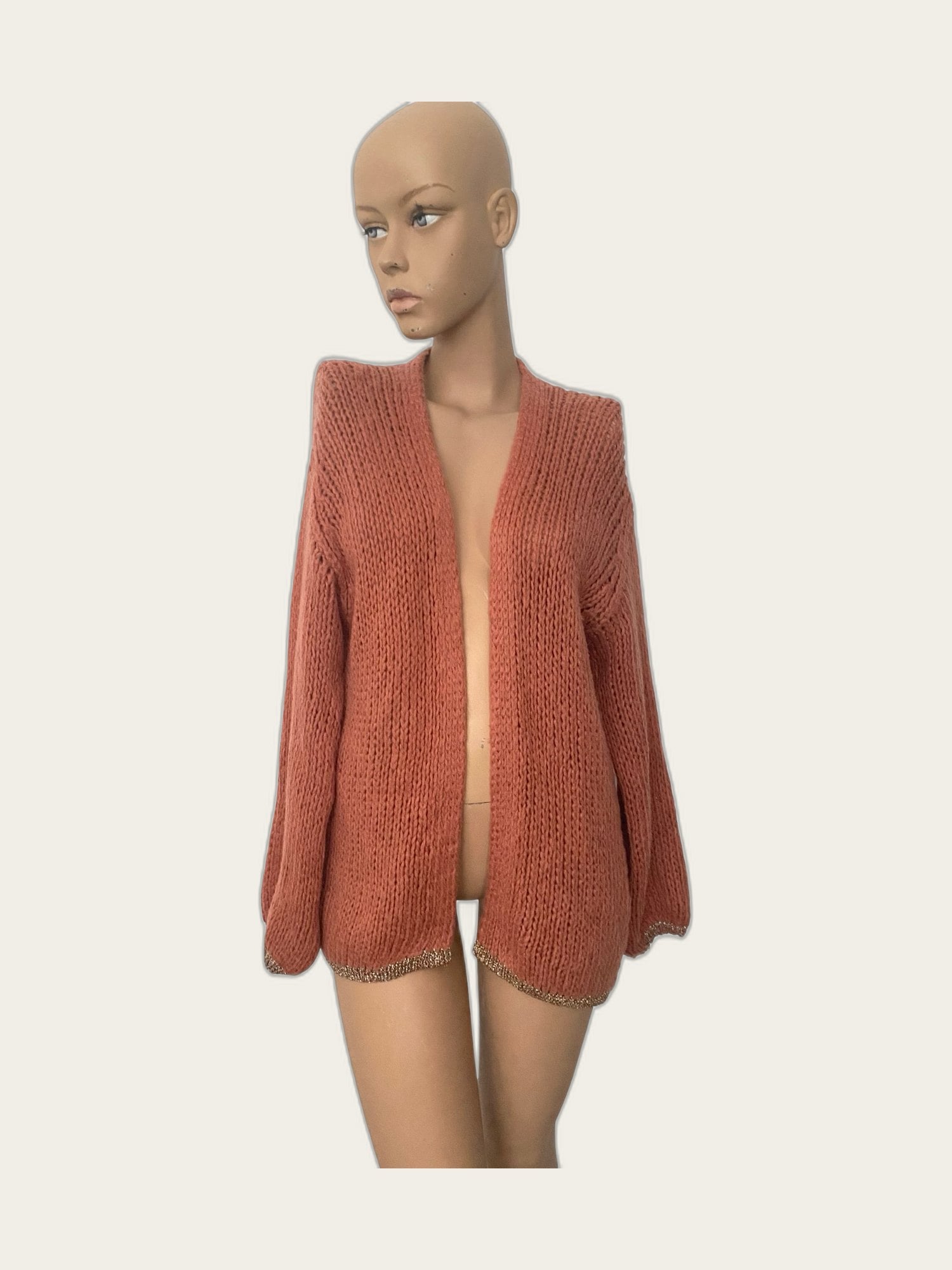 Grof gebreid oversized vest mohair met goud glitter randje